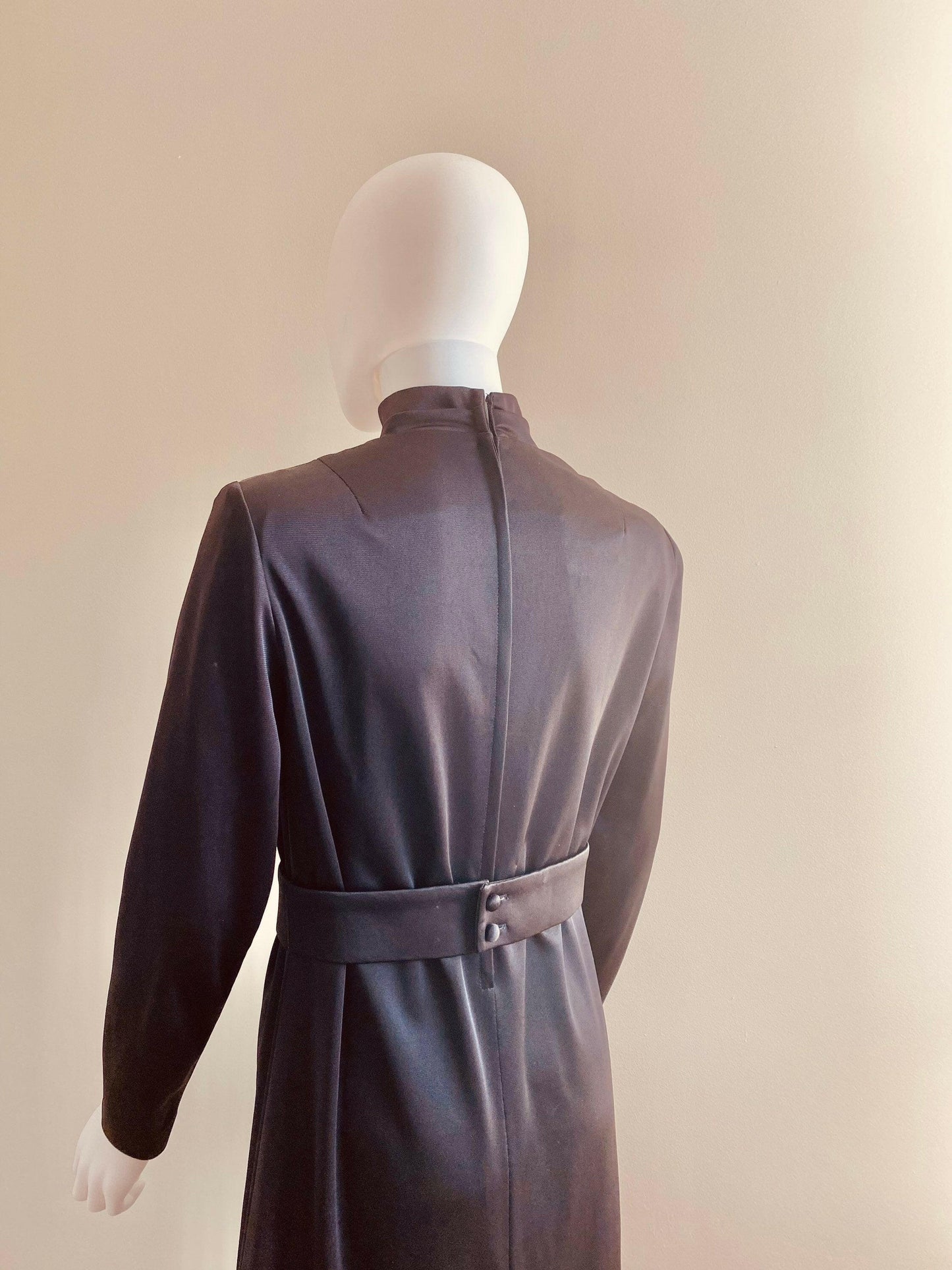 Vintage 1970s Lilli Diamond Couture Black Dress / 70s floor length maxi party formal goth Size M