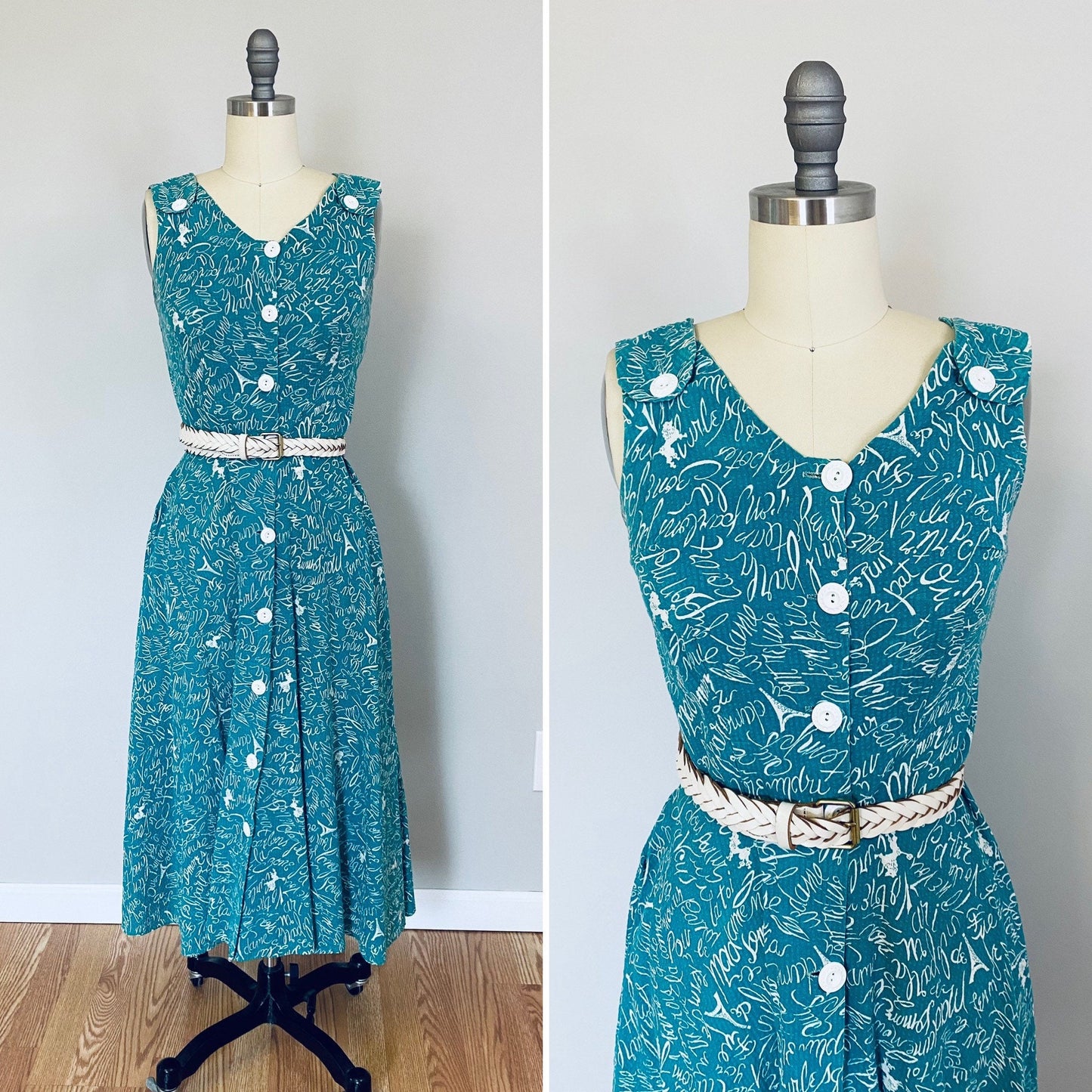 Vintage 1950s Poodle and Paris Novelty Print Sundress / 50s Dress Size S