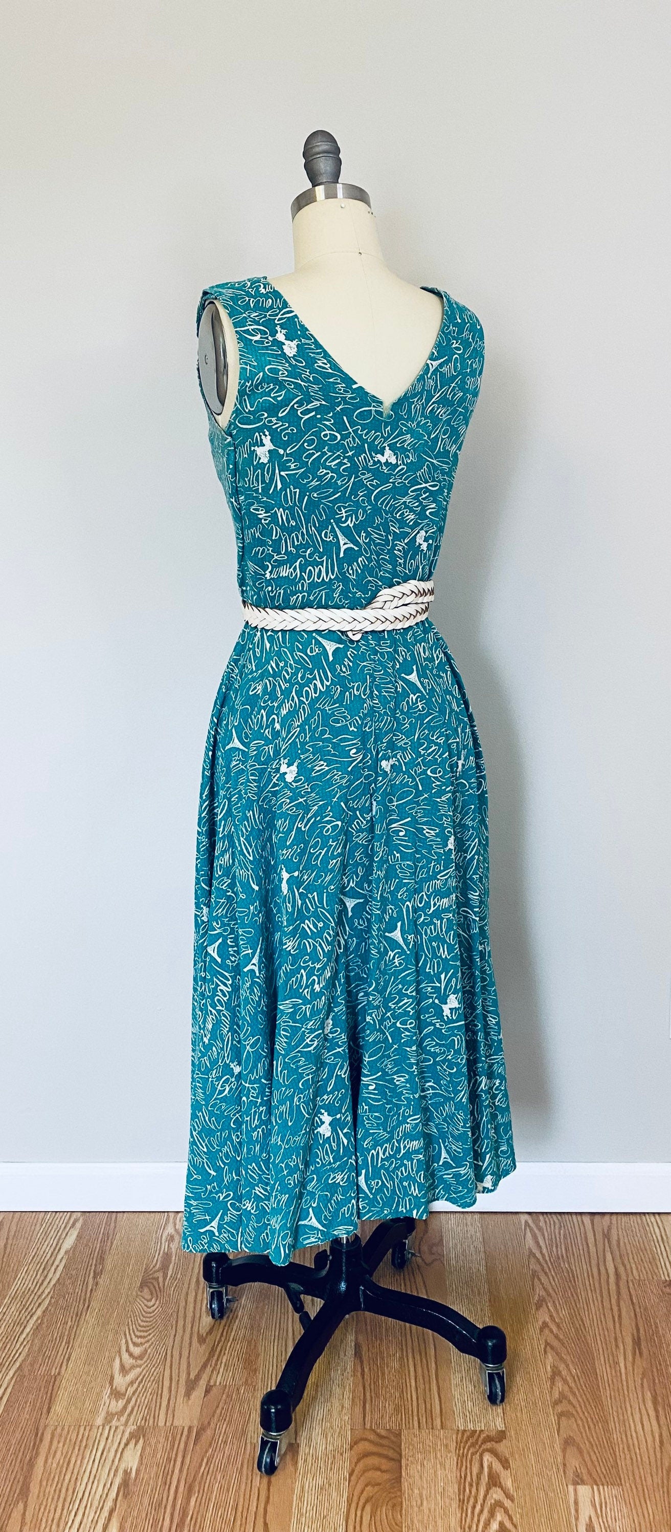 Vintage 1950s Poodle and Paris Novelty Print Sundress / 50s Dress Size S