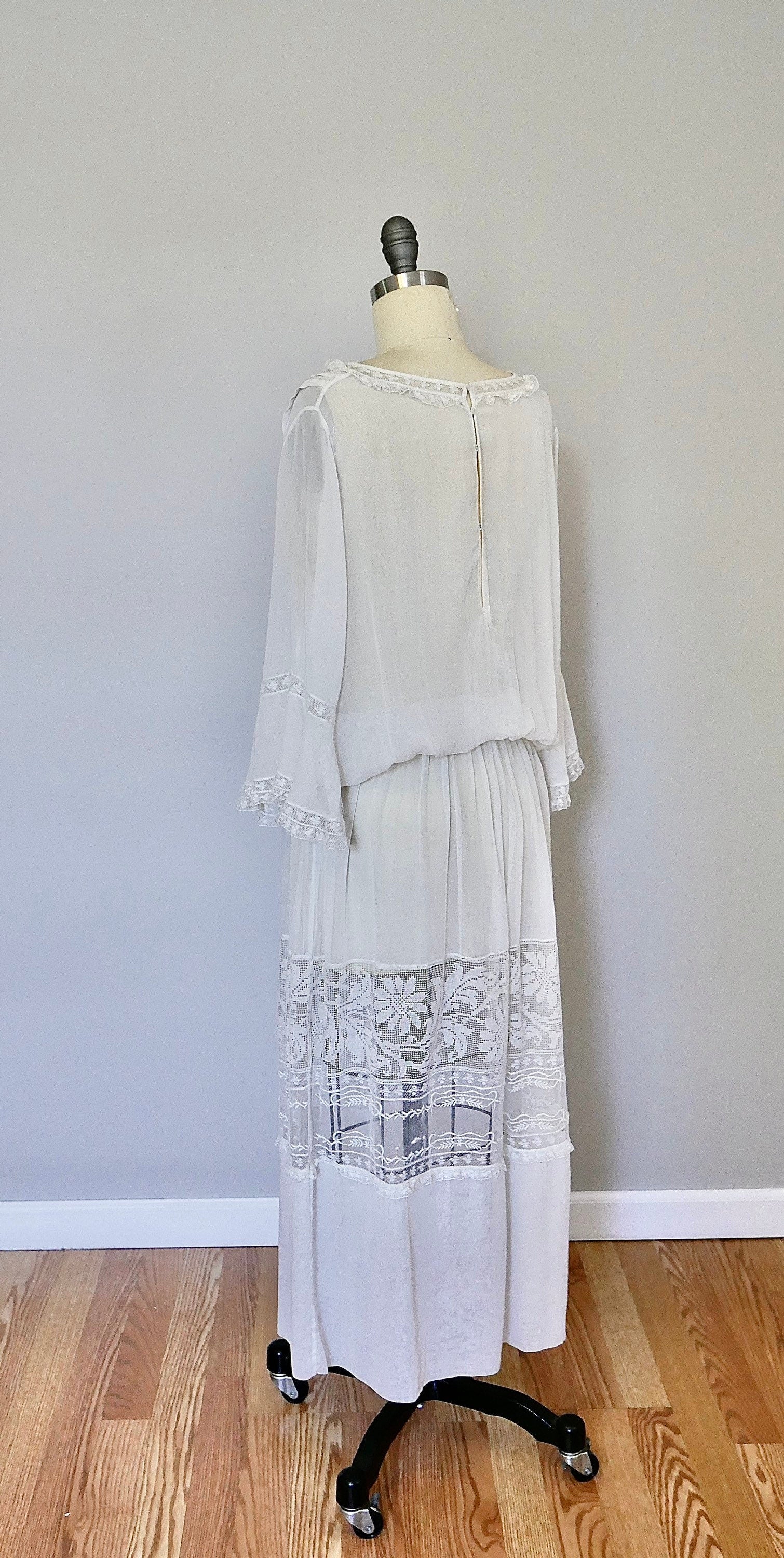 Vintage Late 1910s Sheer Edwardian Dress / WWI era dress Size M L
