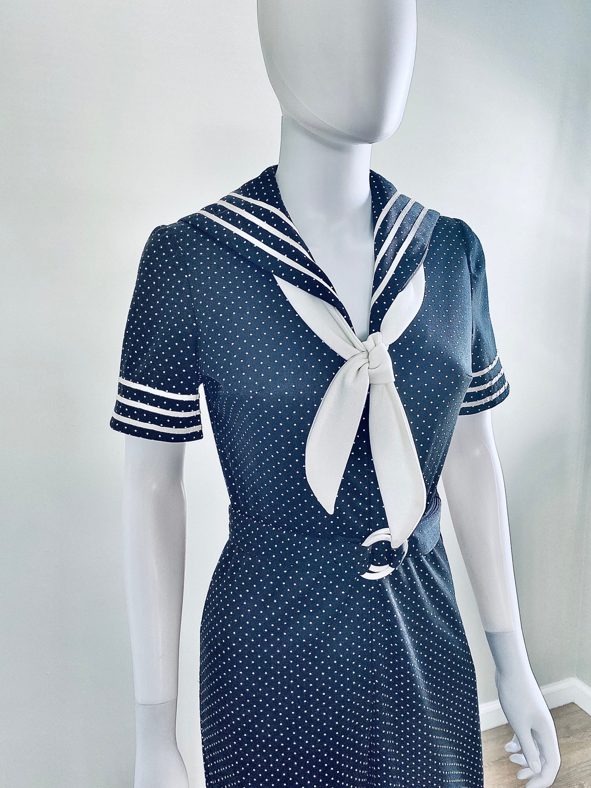 Vintage 1970s Sailor Wide Leg Jumpsuit / 70s does 1930s black polka dot romper Size S M