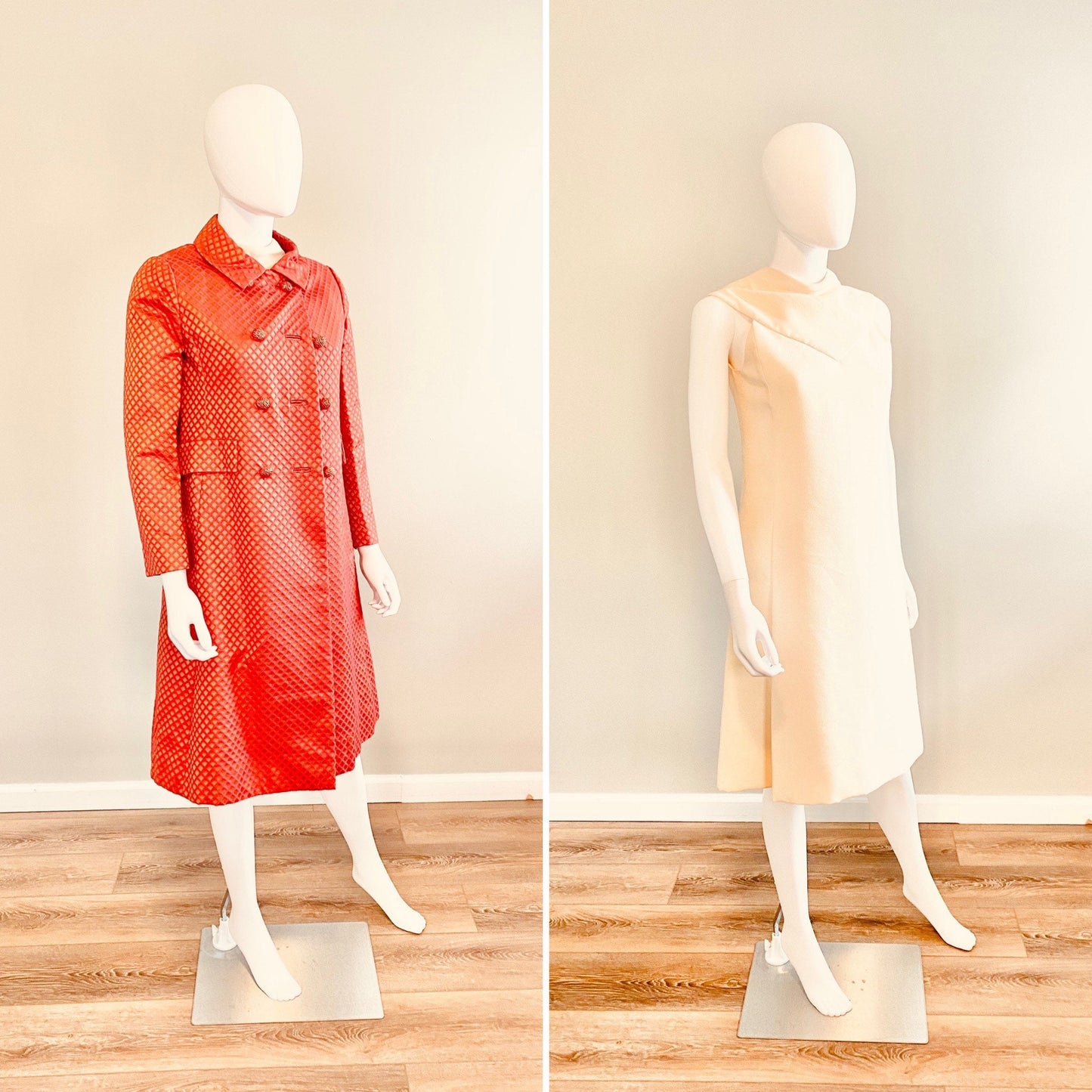 Vintage 1960s Malcom Starr Red Coat and Shift Dress Set / 60s red peacoat Size XS S