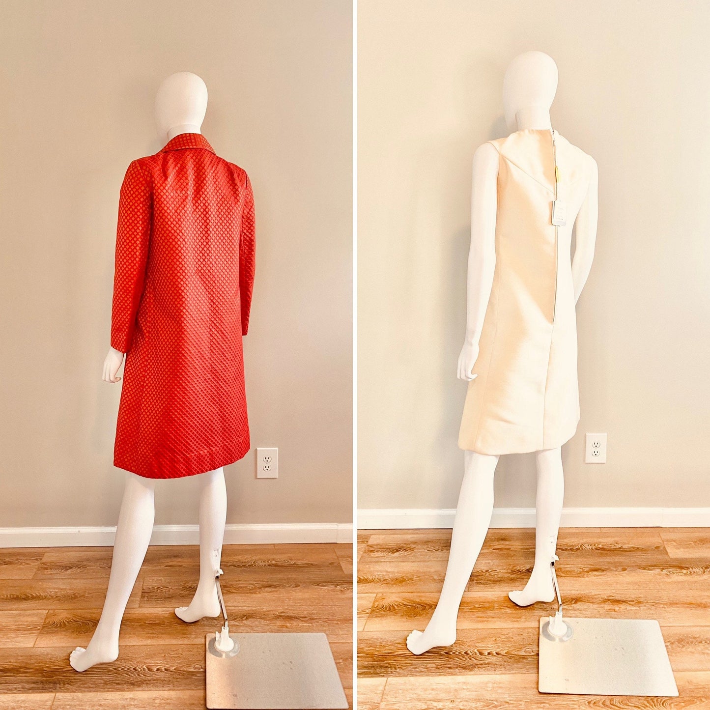 Vintage 1960s Malcom Starr Red Coat and Shift Dress Set / 60s red peacoat Size XS S