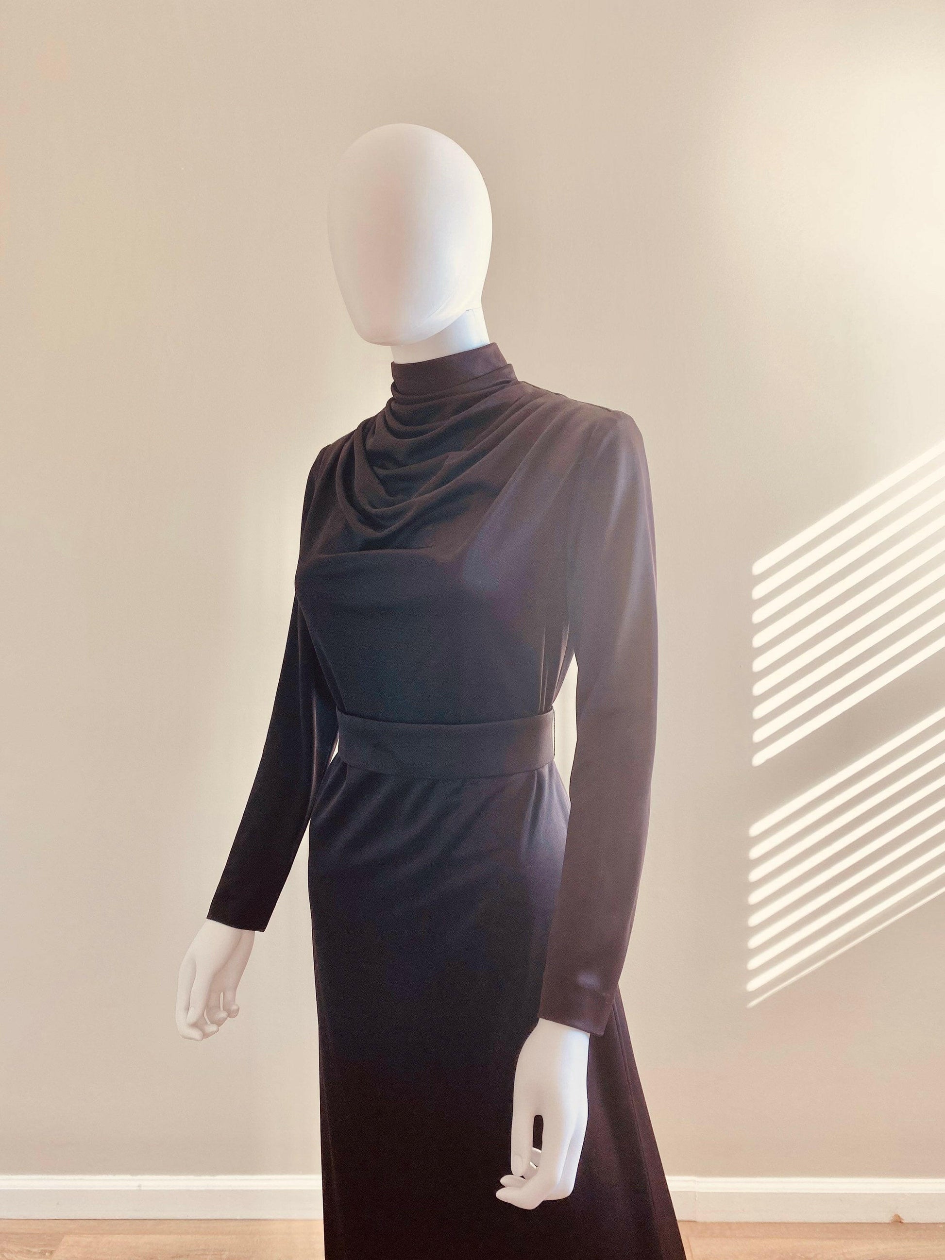 Vintage 1970s Lilli Diamond Couture Black Dress / 70s floor length maxi party formal goth Size M