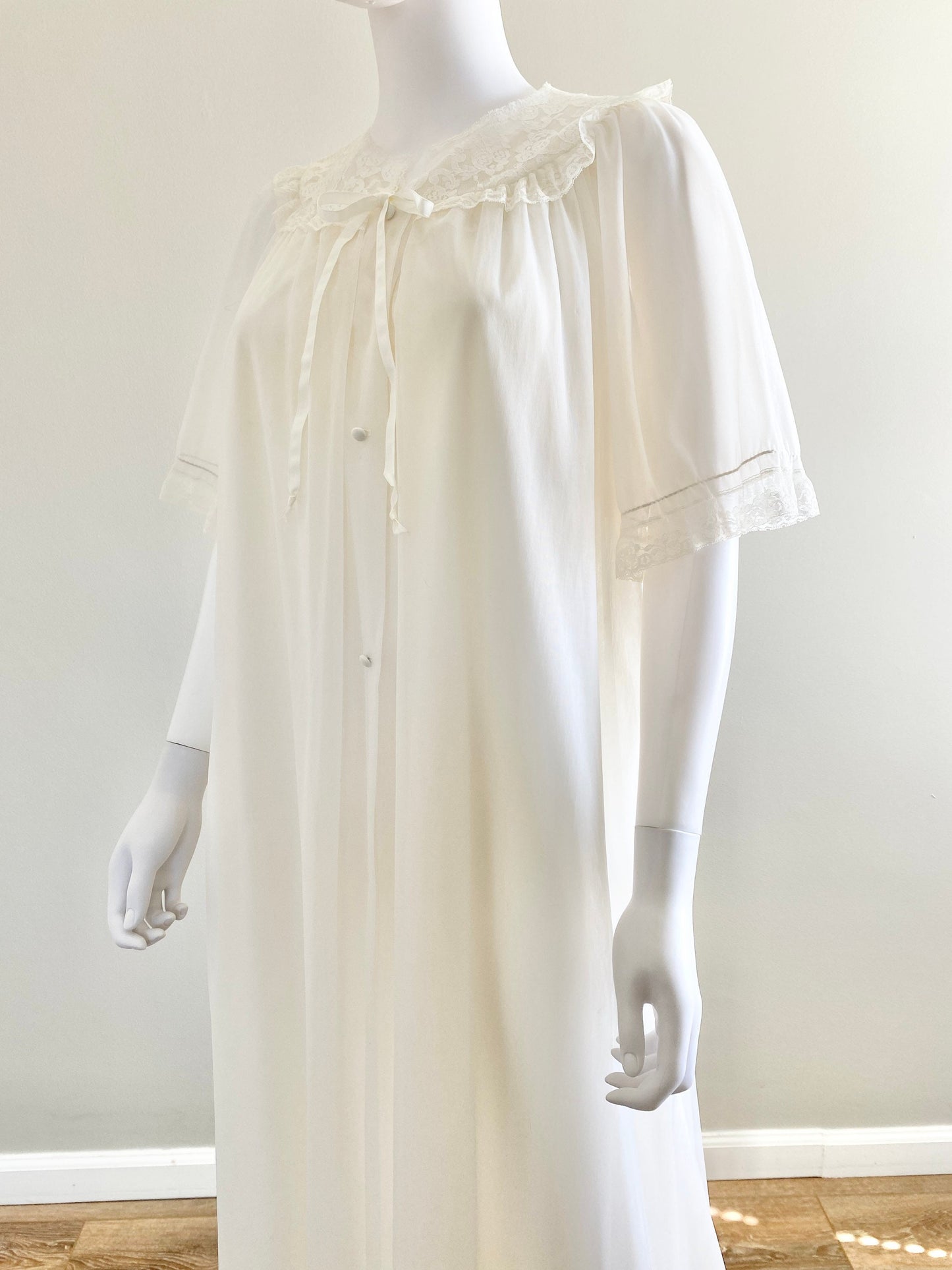 Vintage 1970s Sheer Nightgown and Robe Set / 70s Lingerie / Size L XL